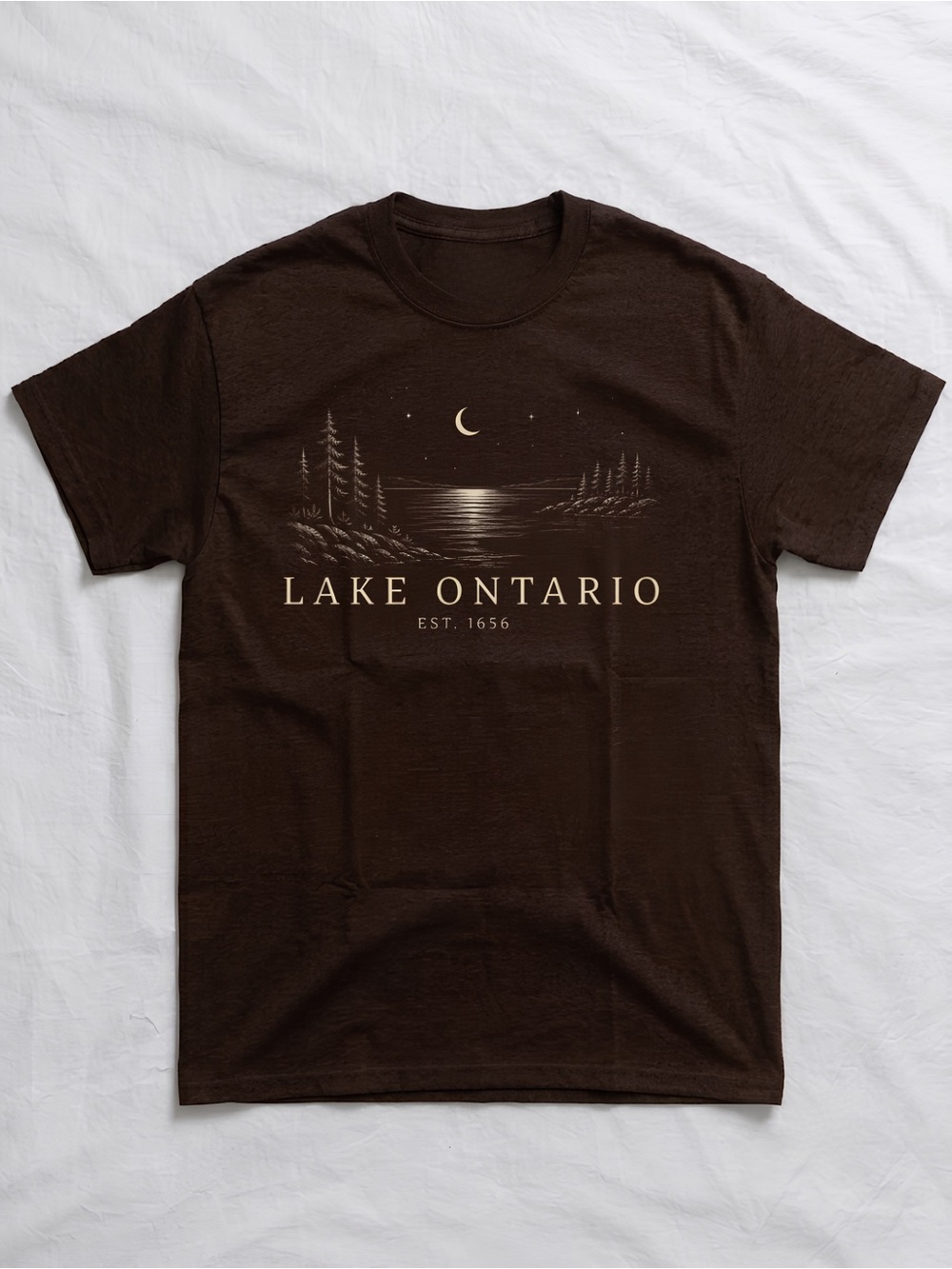 Gildan Brown Lake Ontario Est. 1656 Shirt, Great Lakes Tee